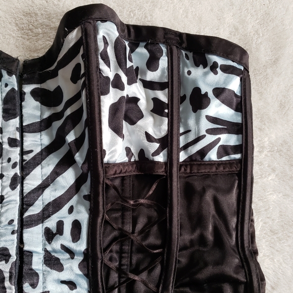 Y2K Vintage Blue Black Satin Strappy Spotted Animal Print Coset - Picture 12 of 17